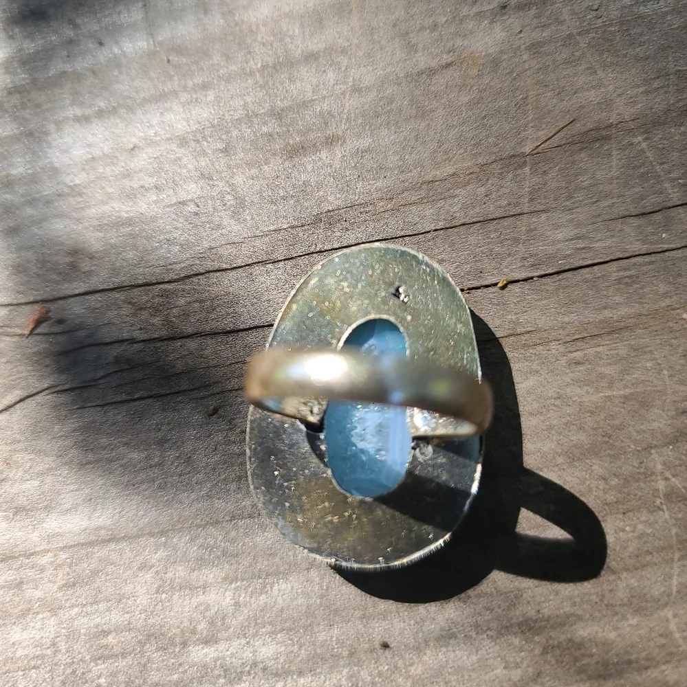 Blue agate sterling ring sz8 - Picture 3 of 4